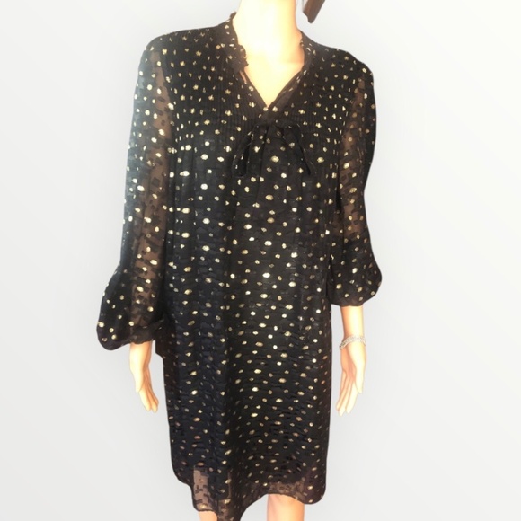 DKNY Metallic Gold/Black Chiffon Dress Size 12 - Picture 1 of 10